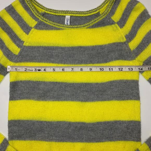 Areopostale Neon Yellow Gray Striped Long Sleeve Crewneck Sweater SP - Picture 3 of 6